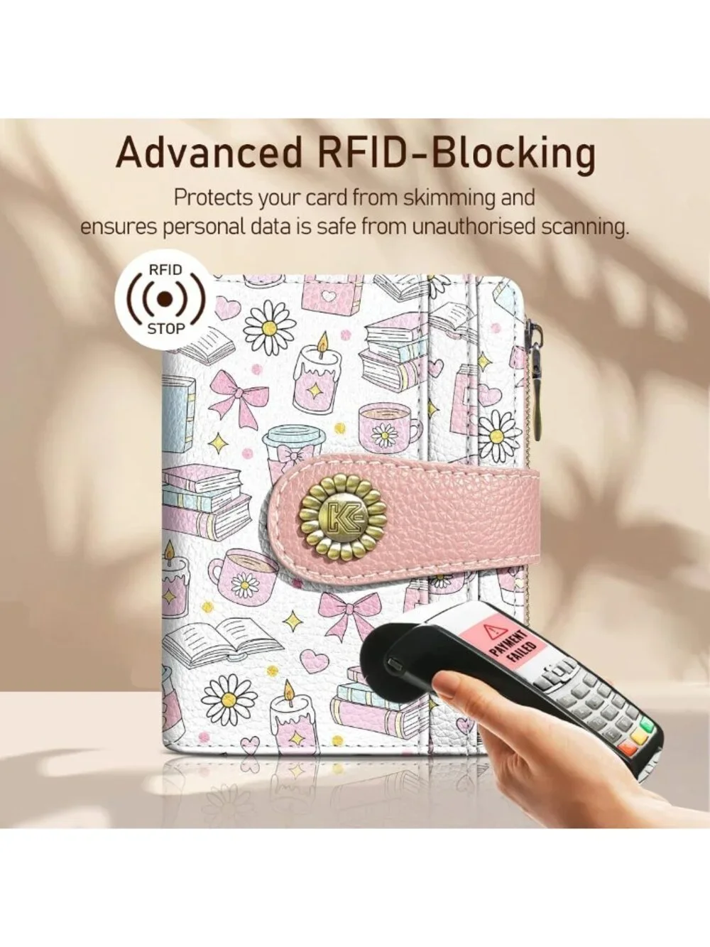 Chic RFID Wallet for Book Lovers | Compact Bifold Zipper Coin Pocket | 10 Card
